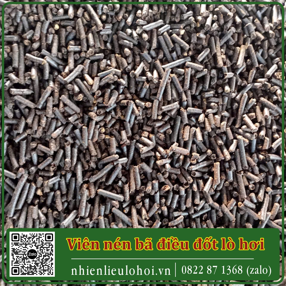 Viên nén bã vỏ điều Hoàng Dung Biomass 0822871368