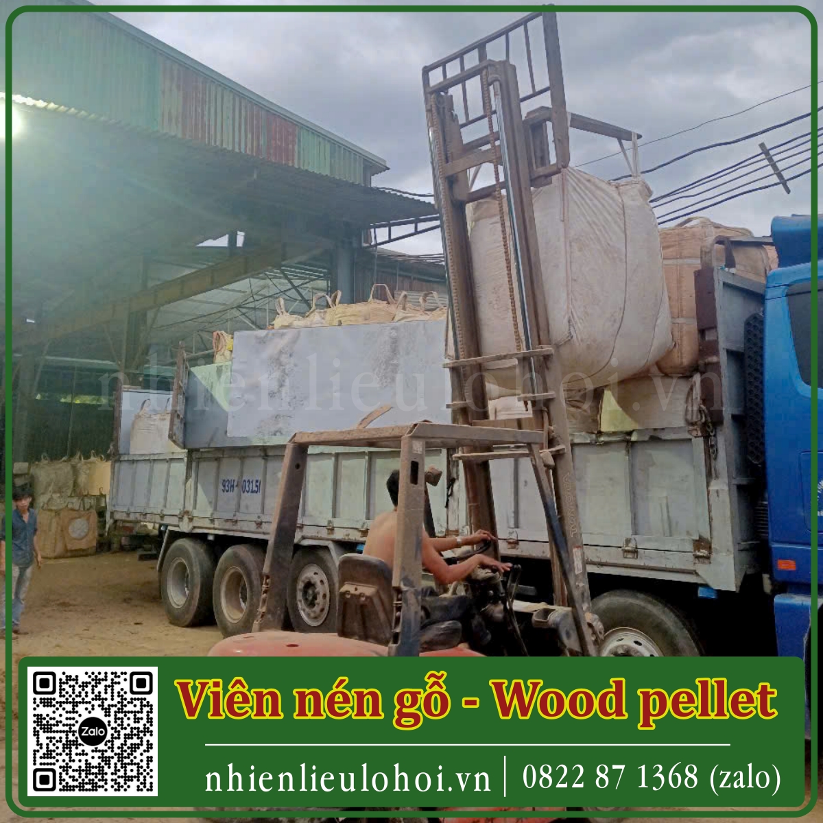 Giao hàng Viên nén gỗ wood pellet Đòng bao jumbo Hoàng Dung Biomass 0822 87 1368